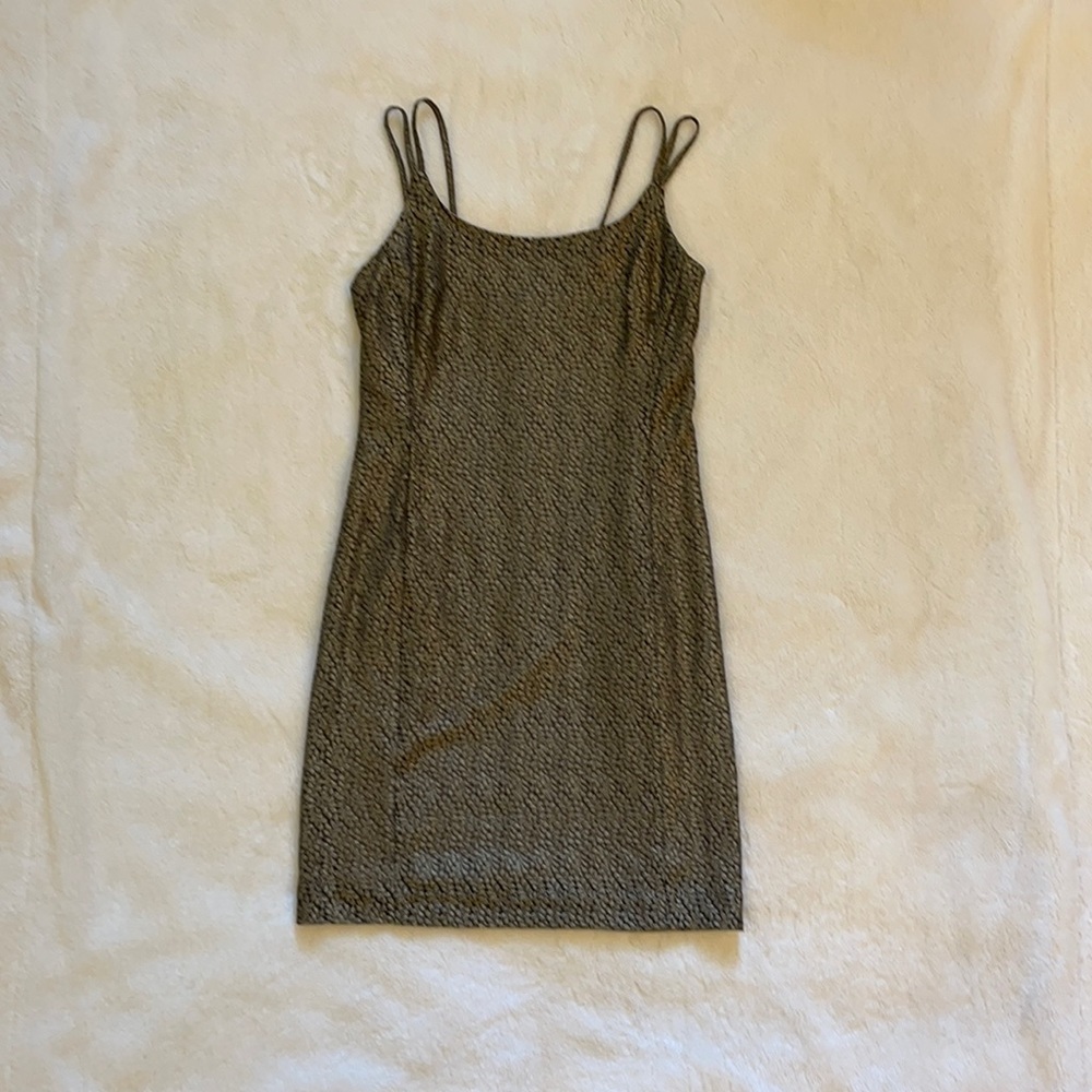 Double Spaghetti Strap Gold Metallic Mini Dress